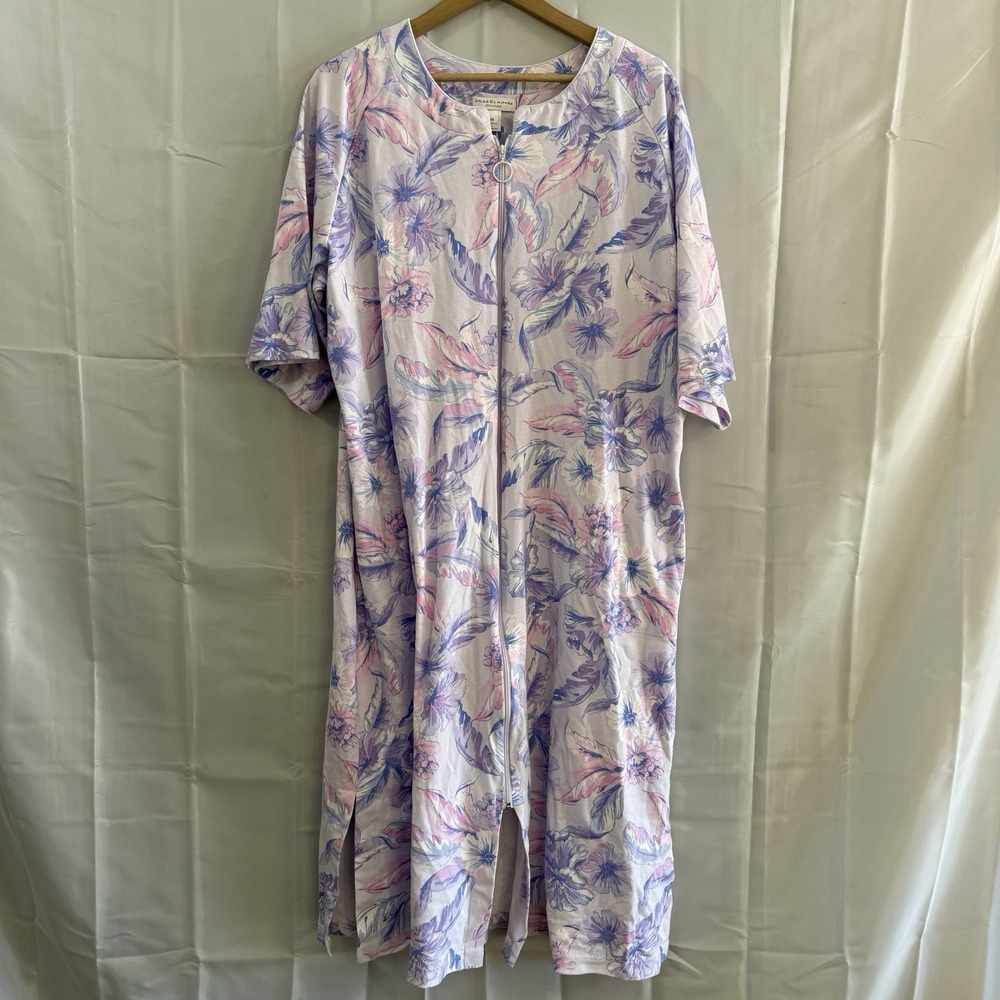 Miss Elaine Essentials Nightgown 2XL Pink Purple Full Zip Grannycore Modest